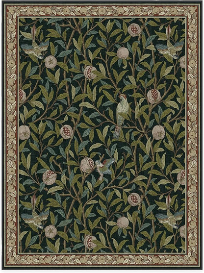 RUGGABLE x Morris & Co Washable Area Rug – Pomegranate Blue Green 9x12, Stain-Resistant, Non-Slip – Large Machine Washable Rugs for Living Room, Bedroom, Hallway, Entryway & Office–with Standard Pad