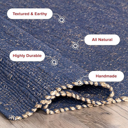 nuLOOM 10x14 Elfriede Jute & Cotton Hand Woven Area Rug, Blue, Solid Rustic Farmhouse Style, Weaved Design, Natural Fiber, For Bedroom, Living Room, Dining Room, Hallway, Office, Entryway