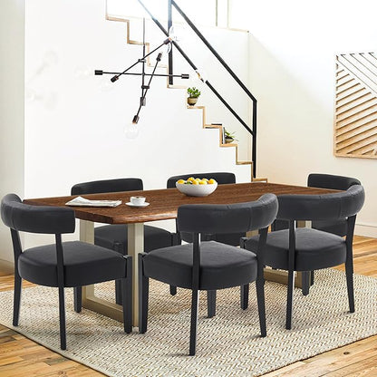 Modern Black Dining Chairs Set of 8, Faux Leather Upholstered Kitchen & Dining Room Chairs, Mid Century Modern Wooden Dining Chairs Oversized Sturdy Rounded Chairs Curved Back
