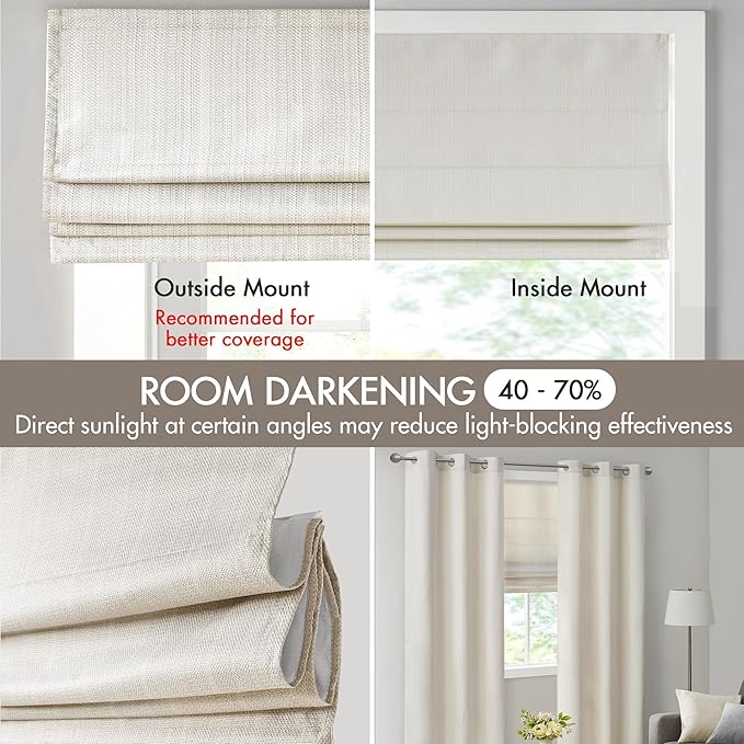 Madison Park Galen Cordless Roman Shade, 39"W x 64"H, Sheen Ivory – Room Darkening, Thermal Insulated, Energy Efficient Window Blind with Subtle Sheen Basketweave Fabric for Privacy