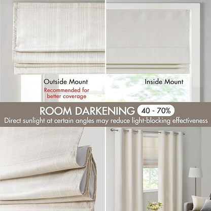 Madison Park Galen Cordless Roman Shade, 27"W x 64"H, Sheen Ivory – Room Darkening, Thermal Insulated, Energy Efficient Window Blind with Subtle Sheen Basketweave Fabric for Privacy