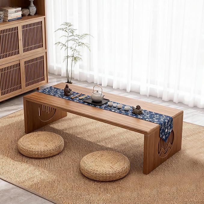 Folding Coffee Table, Foldable Japanese Floor Table No Assembly, Low Coffee Table for Sitting On The Floor, Small Coffee Tables for Living Room Meditation Tea Room Tatami Dining 39.4 Inch