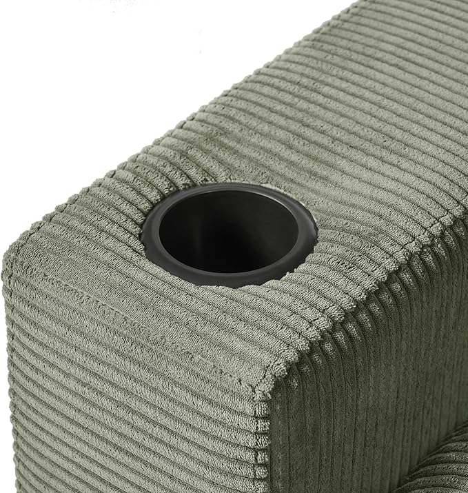 Christopher Knight Home Zoe Oversized Chaise Lounge Chair Indoor with Cup Holders & USB Charging Port, Corduroy Upholstered Sofa Bed + Ottoman with Storage, Comfy Deep Seat Sleeper Sofa Chair, Green
