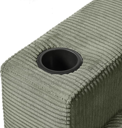 Christopher Knight Home Zoe Oversized Chaise Lounge Chair Indoor with Cup Holders & USB Charging Port, Corduroy Upholstered Sofa Bed + Ottoman with Storage, Comfy Deep Seat Sleeper Sofa Chair, Green