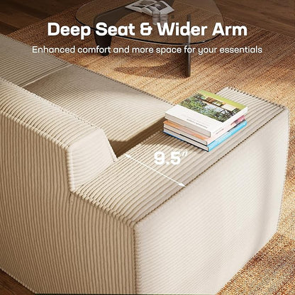 Marsail Modular Sectional Sofa, 111" L-Shaped Modular Sectional Couch with Deep Seat, Freely Combinable Sectional Clound Sofa for Living Room, No Assembly, Plush Corduroy Fabric, White