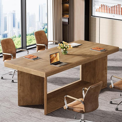 Tribesigns 63-Inch Executive Desk, Large Office Computer Desk with Heavy Duty Pedestal, Farmhouse Simple Workstations Writing Table for Home Office, Rustic Brown