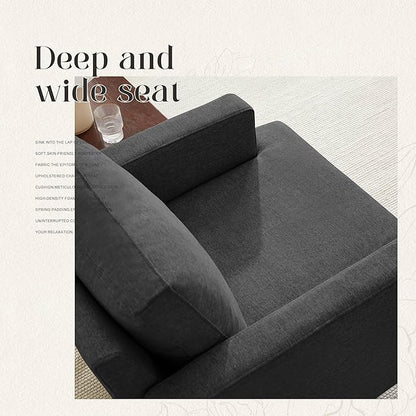 Mid-Century Accent Chair,Modern Linen Fabric Armchair for Living Room,Comfy Upholstered Reading Accent Chairs for Bedroom,Single Sofa Chair with Wood Legs (Dark Grey, 2 Pack)