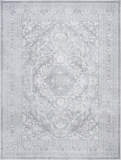 SAFAVIEH Area Rug 8x10 - Reflection Collection - Large - Light Grey & Cream, Non-Shedding & Easy Cleaning, Ideal for Living Room, Bedroom, Dining Space (RFT668G)