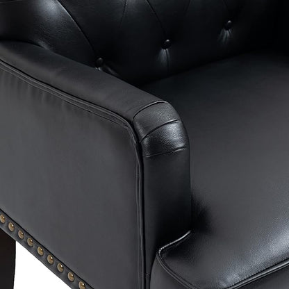 UIXE PU Leather Accent Chair, Modern Upholstered Armchair for Living Room, Comfy Arm Chair Single Sofa Reading Seat with Wooden Legs for Office Home Bedroom - Black