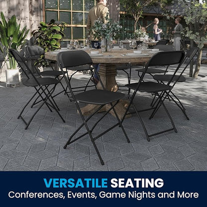 Flash Furniture Hercules Set of 10 Indoor/Outdoor Heavy-Duty Plastic Folding Chairs, Foldable Commercial Stacking Chairs with 650-lb. Static Weight Capacity, Black