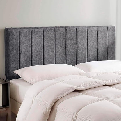 Hearth & Harbor Upholstered King Headboard - Easy Assemble Channel Stitched Headboard King Size Bed - Wall Mounted Headboards with 3D Soundproof Wall Panels Peel & Stick Floating Headboards, Grey