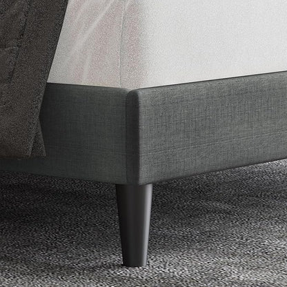 Allewie King Size Fabric Upholstered Bed Frame with Diamond Button Tufted/Adjustable Headboard/Wood Slat Support/Mattress Foundation/Dark Grey
