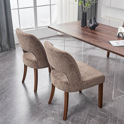 VKNOW Wooden Dining Chairs Set of 6, Modern Fabric Upholstered Dining Room Chair Kitchen Chairs, Farmhouse Dinner Chair for Kitchen Dining Room, Brown