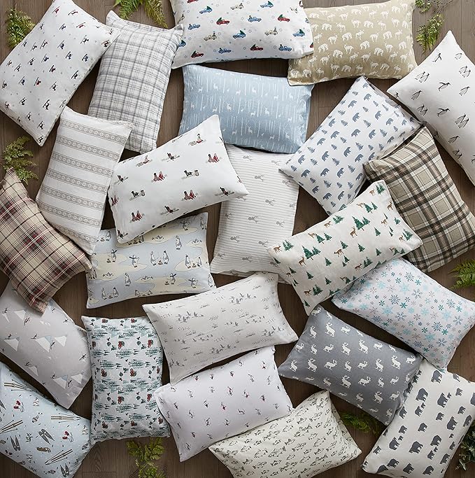 Eddie Bauer - Flannel Sheets Kingsize, Anti-Pilling & Wrinkle Resistant Cotton, Touchably Soft for All-Season Comfort - Bed Sheets with Matching Pillowcase & Fitted Sheet (Skating Penguin)