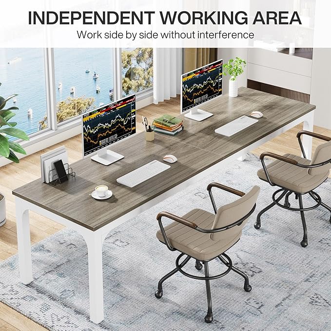 Tribesigns 78.7 Inches Extra Long Computer Desk 2 Person Desk, Double Long Desk, Workstaion for Home Office, Oak+White