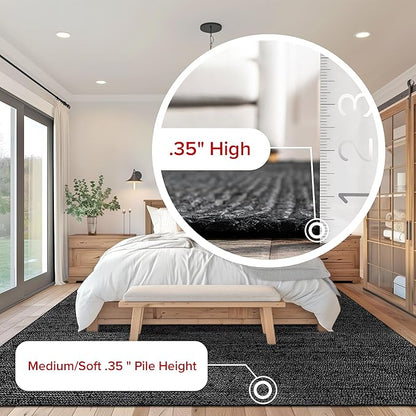nuLOOM 2x8 Rigo Jute Hand Woven Area Rug, Black, Solid Farmhouse Design, Natural Fiber, For Bedroom, Living Room, Dining Room, Hallway, Office, Kitchen, Entryway