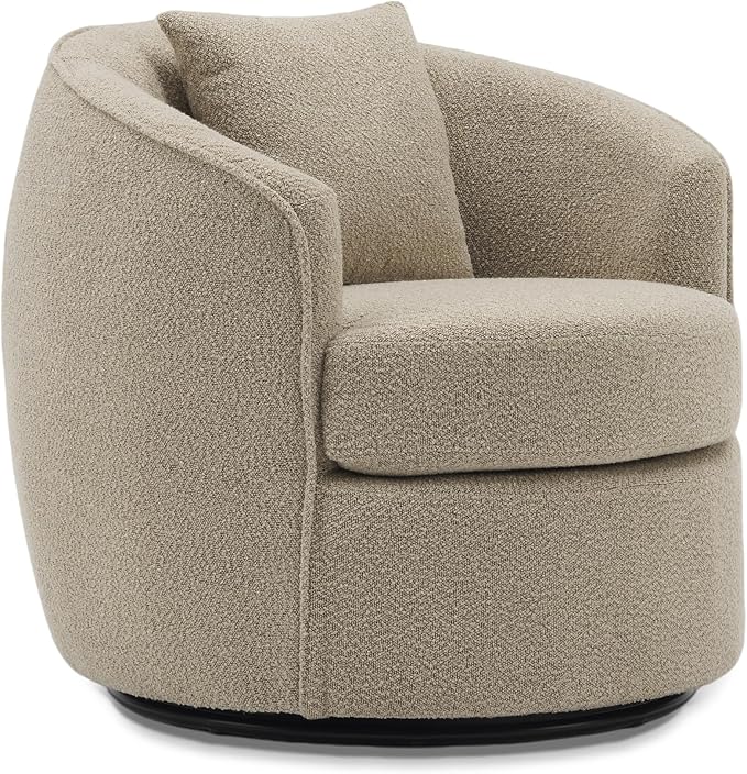 Swivel Accent Chair Set, Modern Upholstered Boucle Barrel Arm Chairs with Pillow for Living Room, 360 Degree Round Swivel Sherpa Armchair with Round Base for Bedroom Club (2, Light Brown)