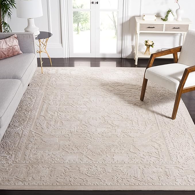 SAFAVIEH Area Rug 11x15 - Reflection Collection - Large - Cream & Ivory, Non-Shedding & Easy Cleaning, Ideal for Living Room, Bedroom (RFT665D)