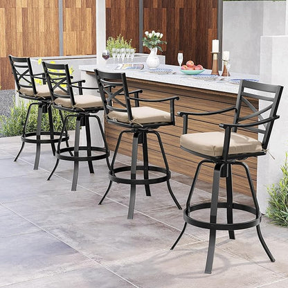 Pellebant 30" Sunbrella Outdoor Bar Stools 8 Pack, Aluminum Swivel Patio Bar Height Bar Stools with Back & Footrest, for Deck Lawn Garden(Canvas Antique Beige)