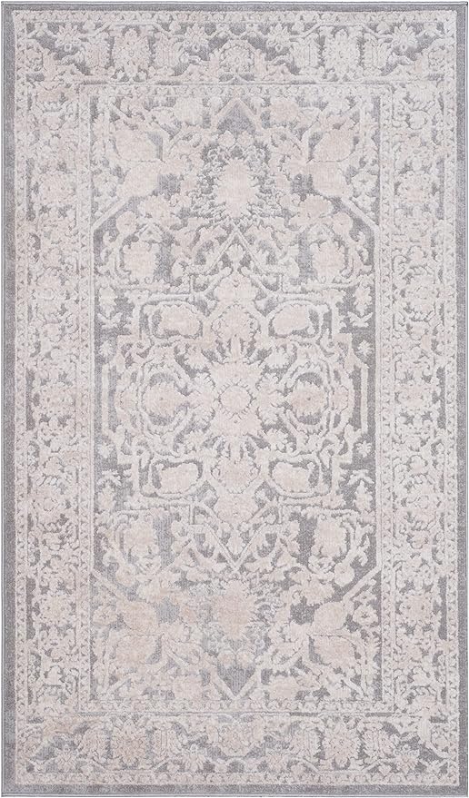 SAFAVIEH Reflection Collection Accent Rug - 2'3" x 3', Light Grey & Cream, , Non-Shedding & Easy Cleaning, Ideal for Foyer, Living Room, Bedroom (RFT665C)