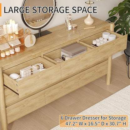 Dresser for Bedroom with 9 Drawers,63" Wide Oak Dresser with 4 Solid Wood Legs, Wooden TV Stand,Closet Clothes Organizer for Bedroom, Hallway