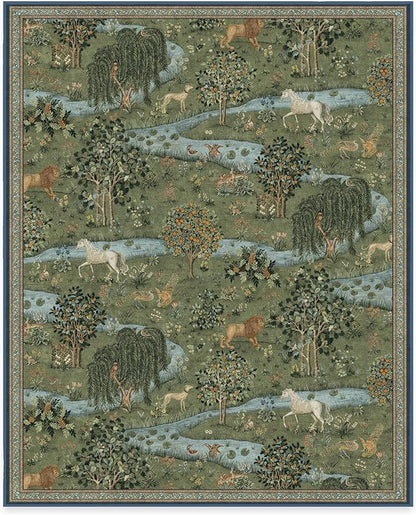 RUGGABLE x Morris & Co Washable Area Rug – Owl & Willow Green 8x10, Stain-Resistant, Non-Slip – Large Machine Washable Rugs for Living Room, Bedroom, Hallway, Entryway & Office–with Cushioned Pad
