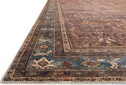 Loloi Layla Collection LAY-01 Brick/Blue 2'-6" x 9'-6" .13" Thick Runner Rug, Soft, Durable, Vintage Inspired, Distressed, Low Pile, Non-Shedding, Easy Clean, Printed, Living Room Rug