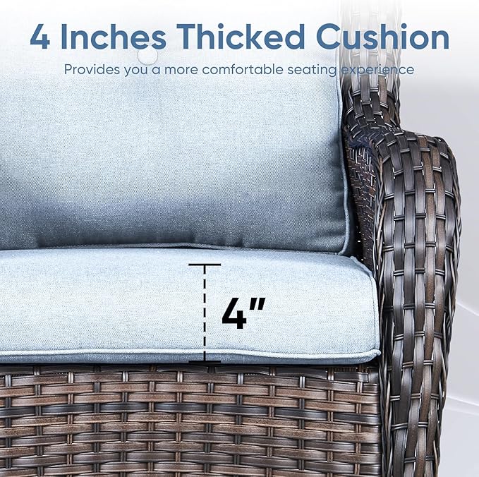 9-Piece Outdoor Patio Cushion Set - Fade & Water Resistant with Removable Olefin Cover, 22x24x4 Inch Memory Foam Cushions for Wicker Sectional Sofa – Baby Blue/Buckle