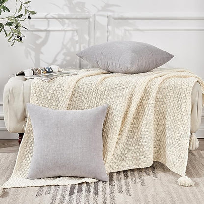 GAWAMAY Decorative Chenille Throw Pillow Covers 26x26 Inch Pack of 2, Soft Square Couch Pillow Cover for Sofa Cushion Living Room Bedroom Oversized Pillowcases Light Grey 66x66cm (ONLY Covers)