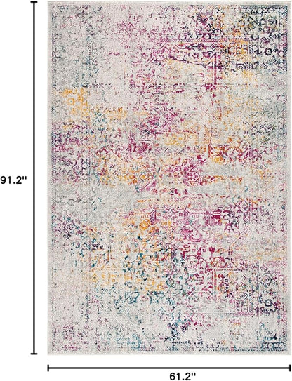 SAFAVIEH Evoke Collection 5'1" x 7'6" Ivory / Fuchsia EVK256Q Oriental Distressed Non-Shedding Living Room Bedroom Area Rug
