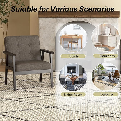 Modern Accent Chair with Arm Rest Set of 2, Upholstered Linen Fabric Leisure Chair Comfy Side Chair with Backrest Button and Wooden Frame for Living Room Bedroom Reading(Gray)