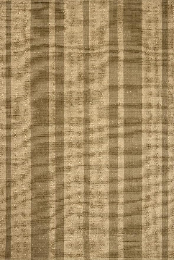 Loloi Leanne Ford Weatherstaff Collection WTS-03 Natural/Olive 5'-0" x 7'-6" Area Rug Jute, Striped, Neutral, Living Room, Bedroom, Dining Room