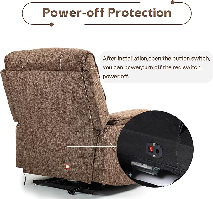 Power Lift Recliners Chairs for Elderly Adults Lay Flat Recliner with Heat & Massage, Wireless Charging Device, USB Ports, Cup Holder, Lumbar Pillow, 400Lbs (Grainy Fibric,Caramel Brown)
