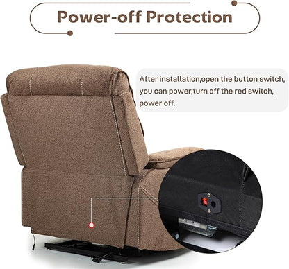 Power Lift Recliners Chairs for Elderly Adults Lay Flat Recliner with Heat & Massage, Wireless Charging Device, USB Ports, Cup Holder, Lumbar Pillow, 400Lbs (Grainy Fibric,Caramel Brown)