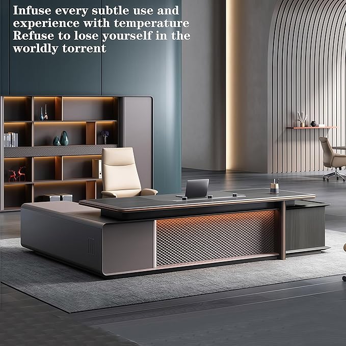 Modern Executive Desk, 118.1 inch L Shaped Desk with Storage, L Shape Corner Desk Drawers and Lockable Storage No Installation Required Without Display Racks and Bookshelves