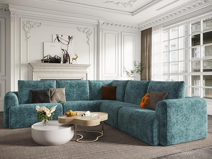 EASE MOOSE Cloud Couch Sectional Sofa, Large L-Shaped Oversized Modular Couch for Living Room, Minimalist Boneless Convertible Couches, 5-Seat Deep Sofas for Bedroom, Chenille (Blue)