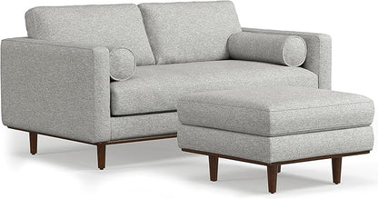 SIMPLIHOME Morrison Mid-Century Modern 72 inch Wide Sofa with Ottoman Set in Mist Grey Tightly Woven Performance Fabric for the Living Room and Family Room