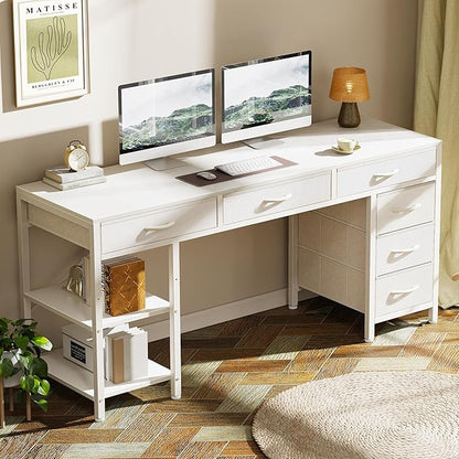 Huuger Computer Desk with 6 Drawers, 54 Inch Office Desk with Shelves, Reversible Gaming Desk, Corner Desk with Storage, Work Desk for Home Office, Study, Living Room, White