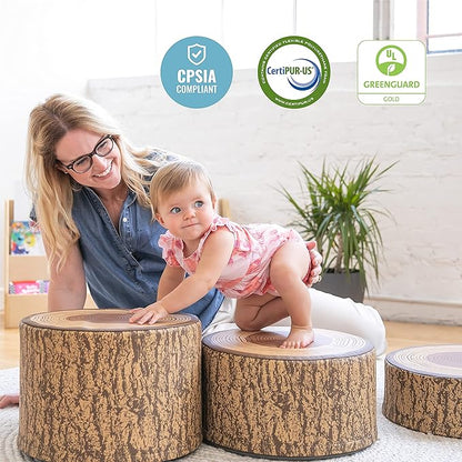 ECR4Kids SoftZone Tree Stump Stool Set, Flexible Seating, Chocolate, 3-Piece