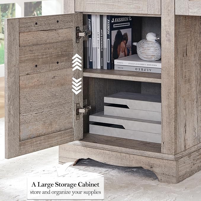 RedLemon 60" Farmhouse Executive Desk, Home Office Desk with Drawers, Charging Station, Keyboard Tray, File Drawer, Storage Cabinet, Wood Rustic Computer Writing Desk (Light Rustic Oak)
