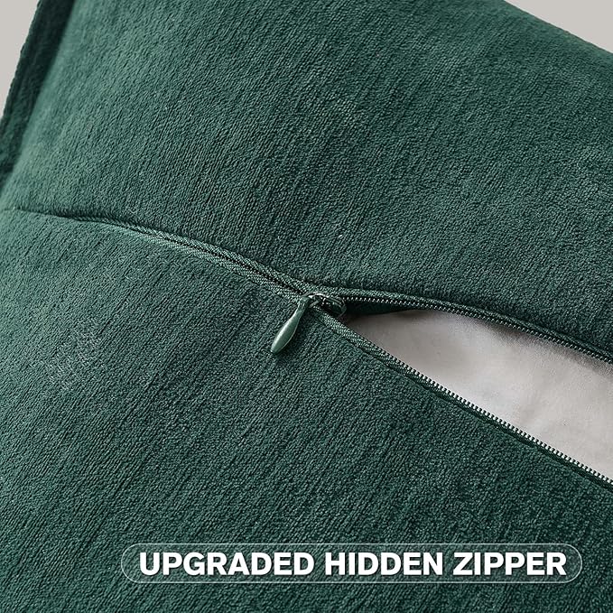 FUTEI Christmas Dark Green Chenille Throw Pillow Covers 18x18 Inch Set of 2,Edges Double-Stitched Cushion Cases,Modern Home Decor for Couch Living Room