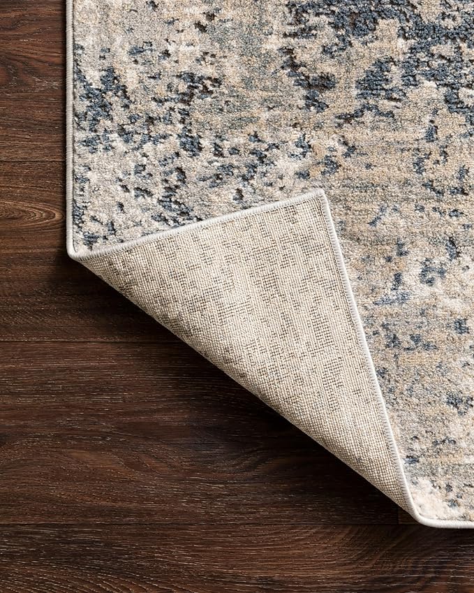 Loloi Teagan Collection TEA-07 Natural/Denim 2'-8" x 10'-6" Runner Rug, Large, Soft Neutral Rug, High-Traffic for Living Room, Bedroom, Home Office, Dining Area