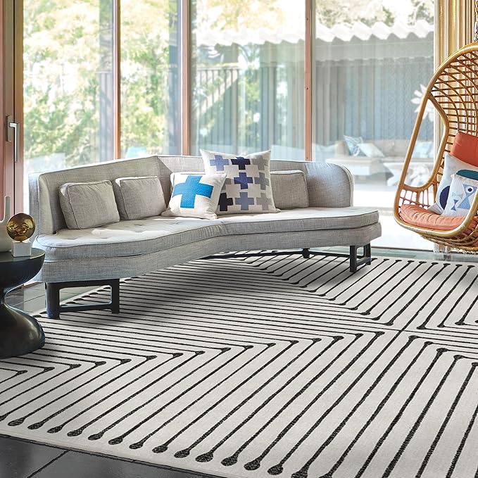 RUGGABLE x Jonathan Adler Machine Washable Modern Area Rug– Inkdrop Black & Ivory 10x14, Stain-Resistant, Non-Slip – Large Rugs for Living Room, Bedroom, Hallway, Entryway & Office–with Cushioned Pad