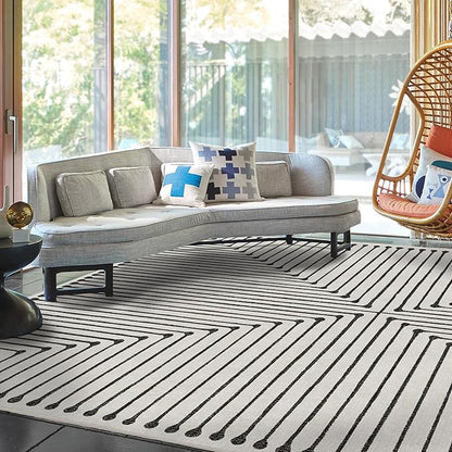 RUGGABLE x Jonathan Adler Machine Washable Modern Area Rug – Inkdrop Black & Ivory 10x14, Stain-Resistant, Non-Slip – Large Rugs for Living Room, Bedroom, Hallway, Entryway & Office–with Standard Pad