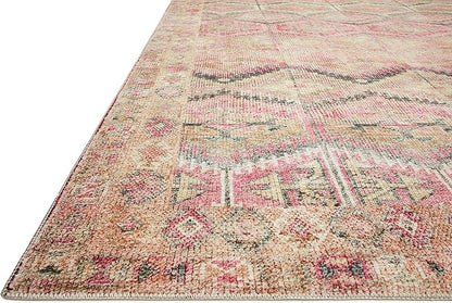 Loloi Layla Collection LAY-17 Pink/Lagoon 2'-6" x 9'-6" .13" Thick Runner Rug, Soft, Durable, Vintage Inspired, Distressed, Low Pile, Non-Shedding, Easy Clean, Printed, Living Room Rug