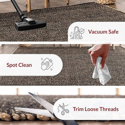 nuLOOM 6x9 Elfriede Jute & Cotton Hand Woven Area Rug, Charcoal, Solid Rustic Farmhouse Style, Weaved Design, Natural Fiber, For Bedroom, Living Room, Dining Room, Hallway, Office, Entryway