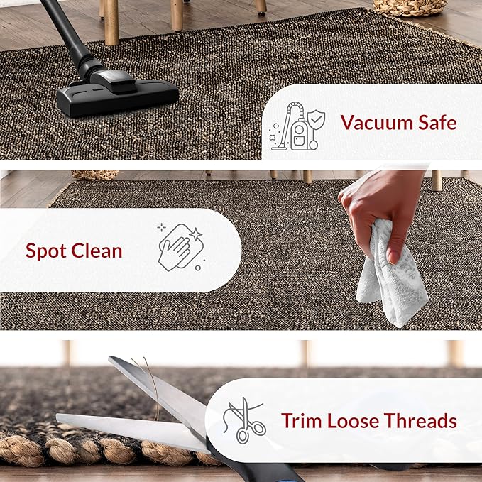 nuLOOM 8x10 Elfriede Jute & Cotton Hand Woven Area Rug, Charcoal, Solid Rustic Farmhouse Style, Weaved Design, Natural Fiber, For Bedroom, Living Room, Dining Room, Hallway, Office, Entryway