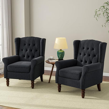 Accent Chair, Upholstered Armchair with Button Tufted High Back & Solid Wood Legs, Comfy Wingback Reading Single Sofa Chair for Small Spaces, Living Room, Bedroom-Blue,1 SEAT