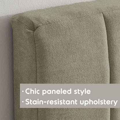 Upholstered Full Headboard - Easy Assemble Channel Stitched Headboard Full Size - Wall Mounted Headboard with 3D Soundproof Wall Panels Peel & Stick Floating Headboards for Full Size Bed - Olive Green