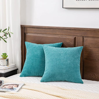 GAWAMAY Decorative Square Throw Pillow Covers Set of 2 for Sofa ,Super Soft Chenille Farmhouse Pillowcases for Living Room Bedroom Home Decoration Couch Cushion Cover Teal 50x50cm/20x20 Inch